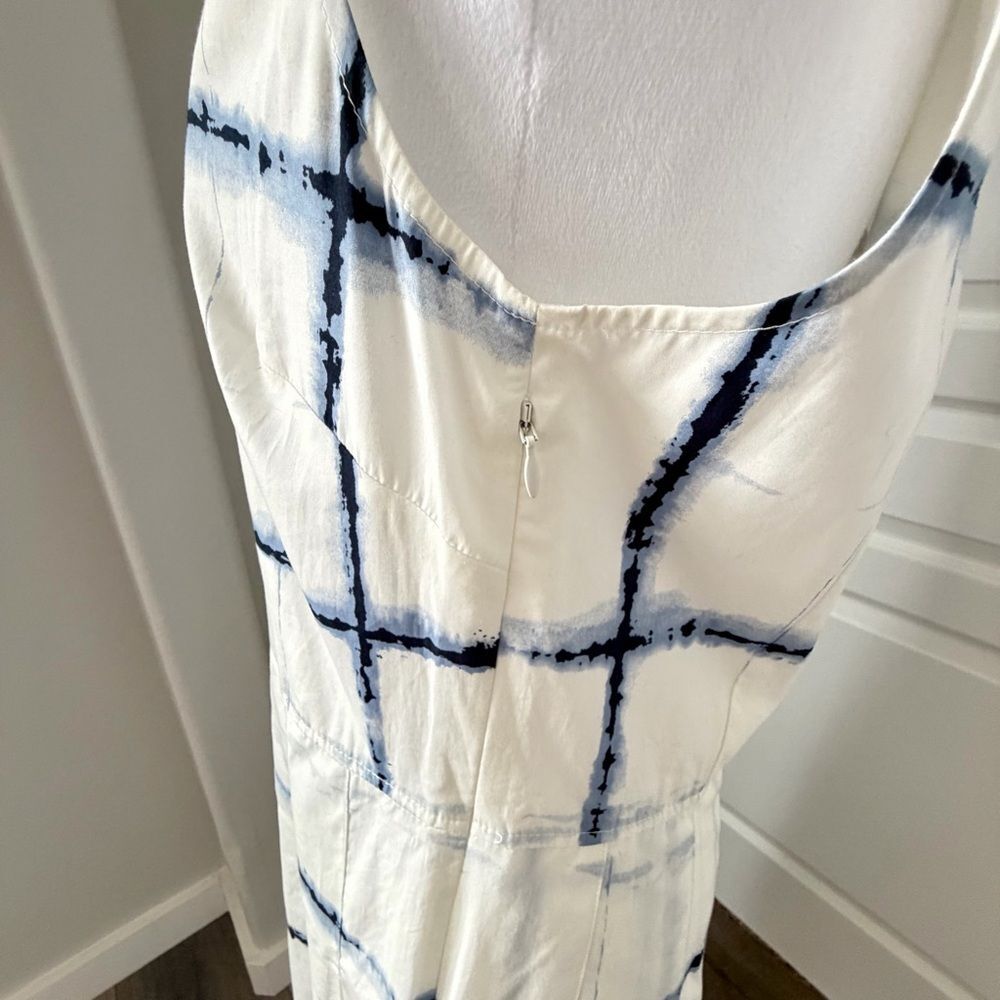 Pendleton Sleeveless A-line Dress Size 12 White Blue Plaid Check Pleated Lined - Picture 4 of 8